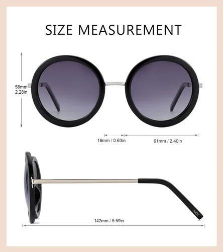 Vista 9 de JOOX Gafas de sol redondas polarizadas retro para mujer, gafas de sol vintage de gran tamaño con lente de protección UV 100%