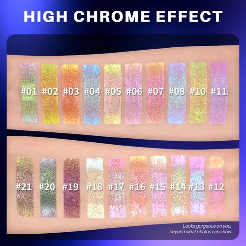 Vista 5 de CHARMACY Sombra de ojos líquida duocroma, aspecto metálico, juego de sombras de ojos con purpurina de larga duración, pigmentos metálicos, secado