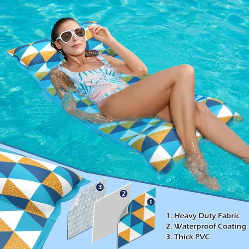 Vista 6 de Jasonwell Hamaca de agua inflable para piscina - Flotadores de piscina de tela, hamaca inflable para piscina, flotadores 4 en 1