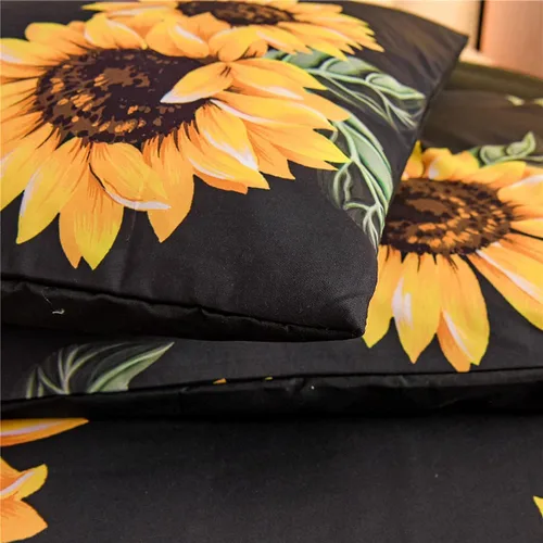 Vista 7 de NTBED Juego de edredón de girasoles negros, tamaño Queen, color amarillo, floral, botánico, edredón de microfibra de 3 piezas para niñas