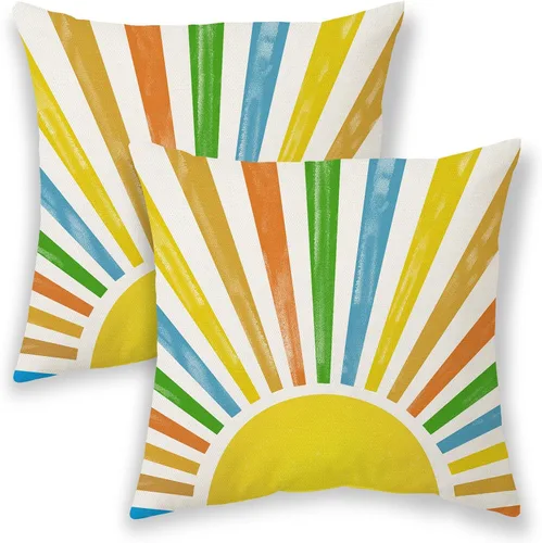 Vista 8 de BETGINY Fundas de almohada de verano para exteriores de 16 x 16 pulgadas, 2 unidades, color aguamarina, verde azulado, crema, sol, bohemio