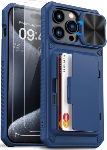 Vista 28 de Vihibii Funda para iPhone 13 Pro Max/iPhone 12 Pro Max con tarjetero (4 tarjetas) [bloqueo RFID] y cubierta de cámara deslizante, protección contra