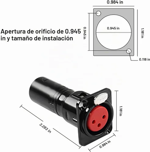 Vista 4 de MEIRIYFA XLR - Conector de montaje en panel de paso hembra a macho de 3 pines, micrófono XLR serie 3PIN D, convertidor de alimentación/paso a través