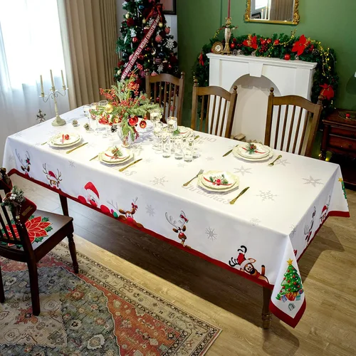 Vista 4 de Mantel Rectangular de Navidad - 52x70 pulgadas - Resistente al Agua, Estampado Decorativo de Fiestas de Fin de Año, Mantel Oblongo de Tela Dibujos