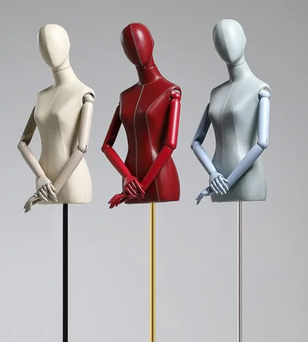 Vista 3 de Maniquí de forma de vestido femenino, torso de maniquí de cuerpo de poliuretano con soporte de metal ajustable en altura, brazos de madera, cuerpo