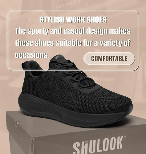 Vista 6 de SHULOOK Zapatos de trabajo antideslizantes para hombre, antideslizantes, para cocina, chef, zapatos de trabajo, restaurante, servicio de alimentos