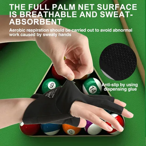 Vista 3 de Pool Glove for Left/Right Hand, 3 Finger Billiard Glove with Quick Dry Breathable Fabric, Professional Snooker Cue Sport Accessories, Enhanced Grip