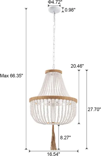 Vista 7 de candelabro rústico de 4 luces con cuentas de madera y borlas estilo Bohemia, luz colgante rústica antigua para dormitorio, isla de cocina, comedor