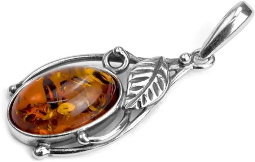 Vista 2 de Amber by Graciana LLC. Colgante ovalado clásico ámbar de plata de ley, Plata esterlina, Ámbar