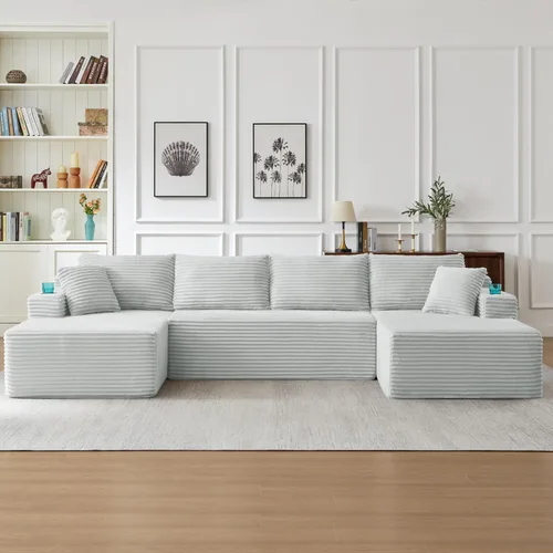 Vista 15 de Sofá cama modular de 124 pulgadas, sofá de nube sin hueso para sala de estar, sofá de 5 asientos en forma de U con 2 bolsillos de almacenamiento y 2