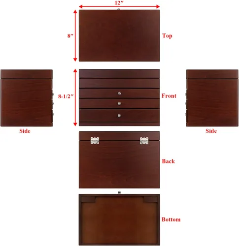 Vista 5 de RR ROUND RICH DESIGN Dignified - Joyero de madera maciza con gran espacio, almacenamiento multifunción con espejo y 3 cajones para mujer