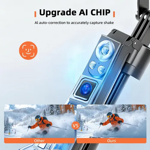 Vista 2 de Trípode para selfie con seguimiento automático de cara para iPhone con luz de rotación de 360° que sigue tu movimiento, trípode para cámara de 70.9