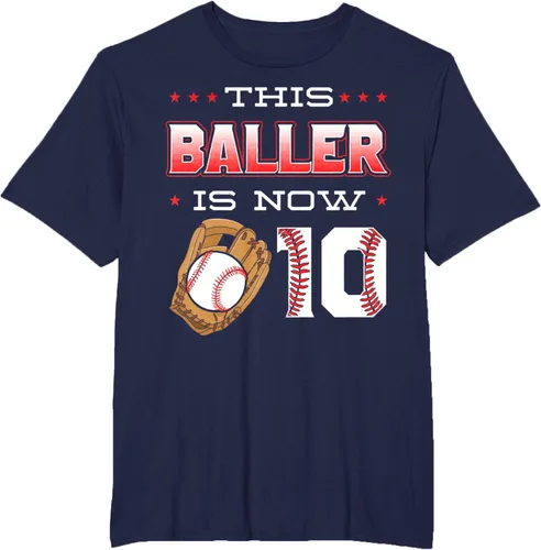 Vista 62 de This Baller Is Now 10 - Camiseta de béisbol para fiesta temática de cumpleaños número 10, Negro