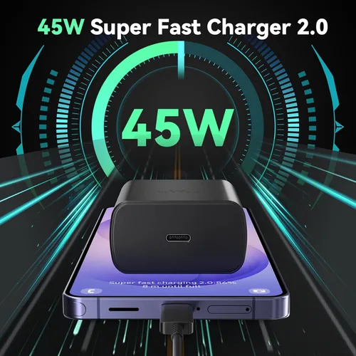 Vista 7 de Cargador súper rápido USB C de 45 W para teléfono Android tipo C, bloque de carga rápida con cable de 5 pies para Samsung Galaxy S26/S26