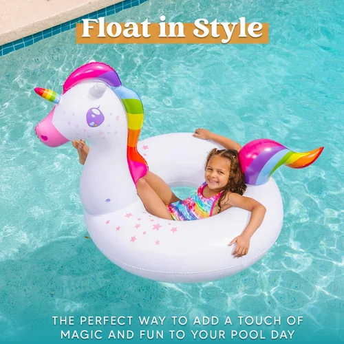 Vista 6 de JOYIN Paquete de 2 flotadores inflables de flamenco y unicornio para piscina, juguetes para decoración de fiesta, vacaciones de verano, lago, playa
