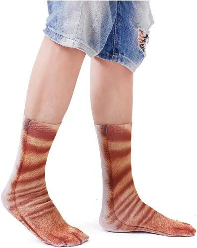 Vista 3 de Calcetines de patas de animales, loco diseño en 3D de patas de gatos, perros y tigres. Divertido regalo navideño para mujer u hombre adultos
