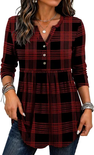 Vista 18 de Zeagoo Blusas de manga larga para mujer, estilo bohemio, cuello en V negro (Flower Black)