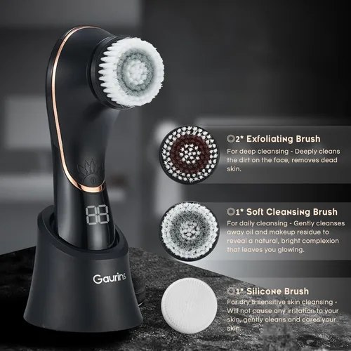 Vista 3 de Cepillo de limpieza facial, exfoliante facial, recargable, IPX7, impermeable, dispositivo limpiador eléctrico giratorio para exfoliar, masajear