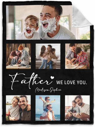 Vista 50 de InterestPrint Manta personalizada para papá de parte de hija e hijo, manta de cama personalizada con el texto "Best Dad Ever" con Love You Daddy, 7