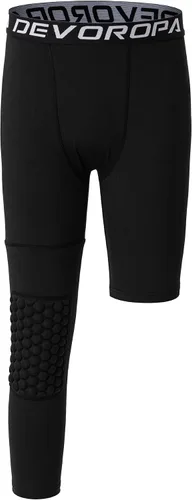 Vista 14 de DEVOROPA Youth Boys' Compression Pants with Knee Pads 3/4 Basketball Athletic Tights Quick Dry Sports Workout Leggings Negro
