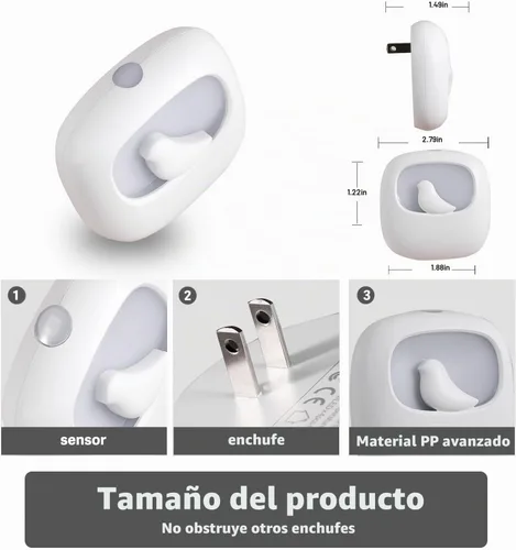 Vista 6 de VAVOFO Luz nocturna LED con sensor automático, paquete de 4, 2900-3200K blanco cálido, bonito diseño de pájaro, lámpara de noche de pared