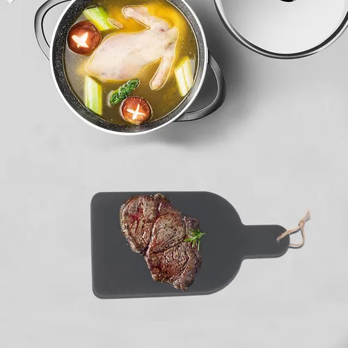 Vista 2 de Luxshiny Tabla de queso de pizarra, platos de piedra para charcutería, plato de queso, tabla para servir sushi, sashimi, plato de carne con asa