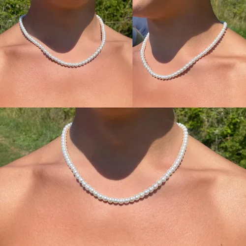 Vista 5 de Collar de perlas para hombre, gargantilla de perlas sintéticas para mujer, joyería de verano