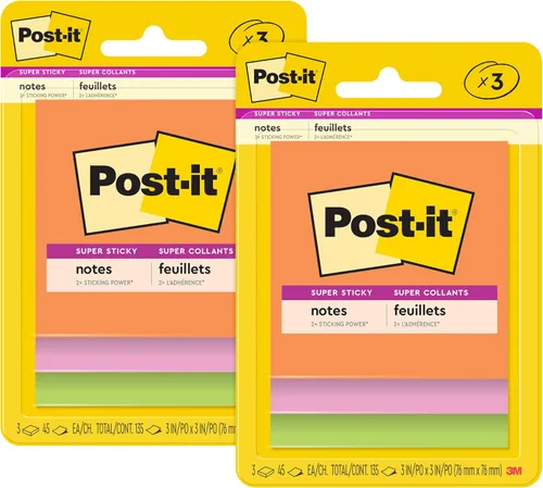 Vista 14 de Post-it Super Sticky Notes, 3 blocs de notas adhesivas, 7,6 x 7,6 cm, suministros escolares para estudiantes, ideal para libros de texto, cuadernos