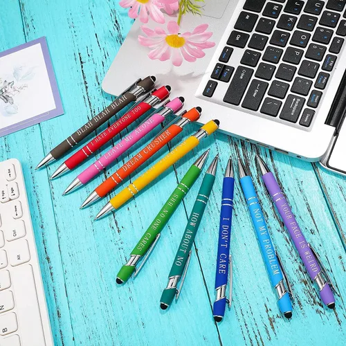 Vista 3 de 10 bolígrafos inspiradores motivacionales con frases, bolígrafo con punta de lápiz capacitivo, lápiz capacitivo, mensajes, juego de bolígrafos