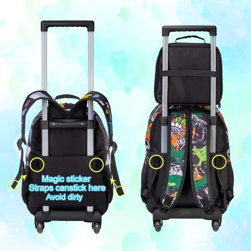 Vista 5 de Mochila con ruedas para niños y niñas, mochila escolar con ruedas para niños pequeños