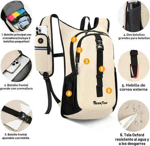 Vista 2 de Seektop - Mochila pequeña de 15L para senderismo para mujeres y hombres, mochila ligera y plegable para senderismo con bolsillo para teléfono