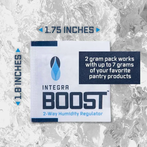 Vista 4 de Integra Boost - Nivel de 55% de HR - Tamaño de 2 gramos - Paquete de control de humedad de dos vías - Incluye tarjetas indicadoras de humedad
