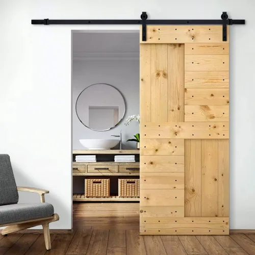 Vista 11 de TMS Serie N - Puerta corrediza interior de madera de pino anudada con kit de herrajes deslizantes (32 x 84 pulgadas, blanco)
