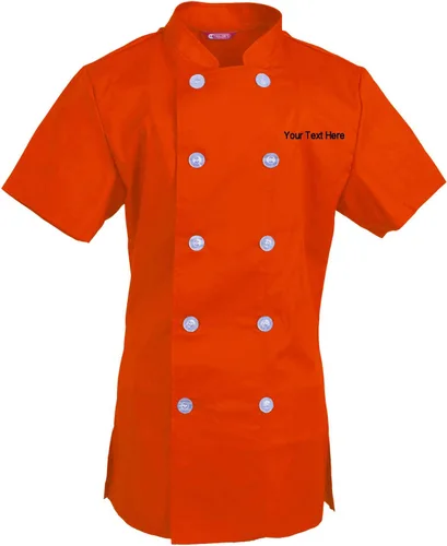 Vista 4 de Abrigo de chef bordado para mujer, camisa de chef de manga corta, abrigo de cocinero personalizado con tu texto Manzana Verde (Apple Green)