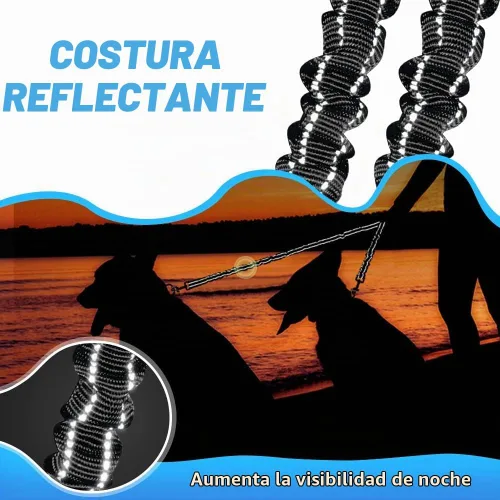 Vista 6 de AUTOWT Correa doble para perros, sin enredos, rotación giratoria de 360°, reflectante, con extensión de bungee, divisor para dos perros, cómoda