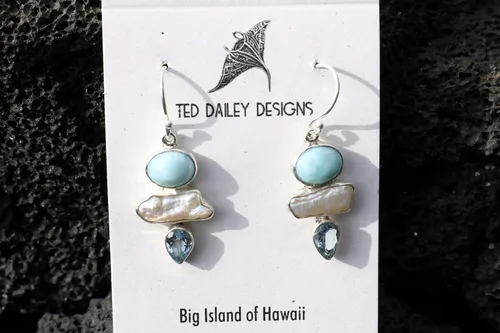 Vista 2 de Pendientes Larimar Pearl Blue Topacio. Plata de Ley.