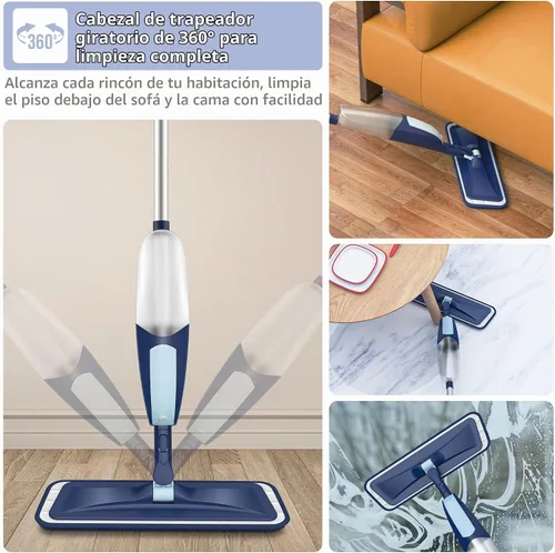 Vista 3 de Mopa con aerosol para limpieza de suelos, mopa de piso de madera microfibra TRAV-ROUND con 5 almohadillas lavables reutilizables para limpieza