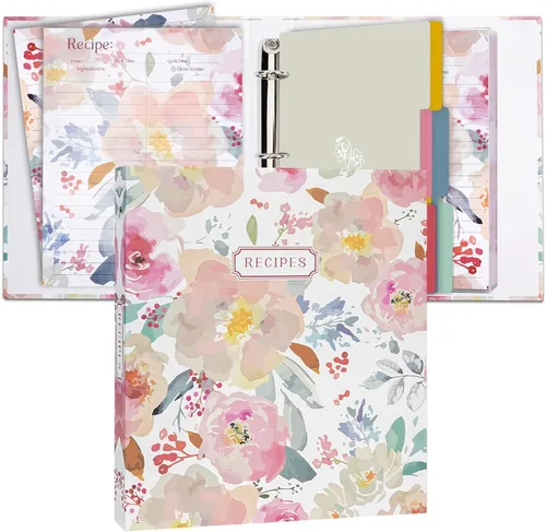Vista 12 de Carpeta de recetas de 3 anillos de 8.5 x 9.5 pulgadas, juego organizador de recetas de página completa con 3 anillos con 25 páginas de ranura y 50