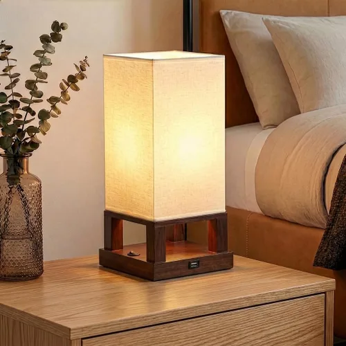 Vista 10 de Brightech Maxwell Lámpara de Mesita de Noche con Puerto USB – Lámpara de Mesa Compacta para Dormitorio, Sala de Estar - Moderna Lámpara Asiática