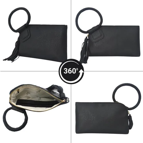 Vista 4 de NGIL Mini bolso de pulsera de piel sintética para mujer con borla de flecos, cartera de pulsera para mujer