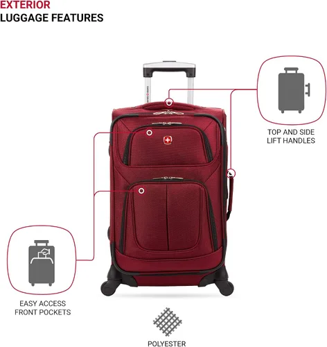Vista 3 de SwissGear - Equipaje suave expandible Sion con ruedas, Borgoña