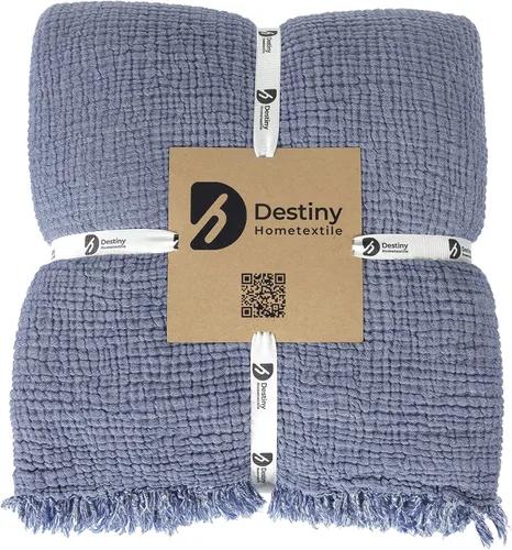 Vista 60 de Manta de gasa de algodón puro suave de 4 capas de 50 x 60 pulgadas, prelavada, sin flecos, manta de muselina ligera para uso multiusos y regalo Azul
