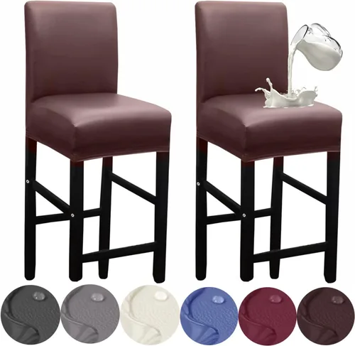 Vista 10 de HFCNMY - 2 fundas elásticas impermeables para taburete de bar con respaldo, fundas para silla de bar con banda elástica, color beige