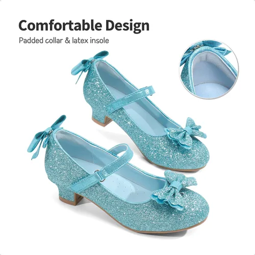 Vista 3 de DREAM PAIRS Zapatos de vestir de tacón bajo para niñas, con lazo intercambiable, purpurina, boda, fiesta, Mary Jane, zapatos para niños pequeños