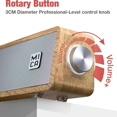 Vista 9 de MICA - Altavoces para computadora, barra de sonido vintage con cable, mini barra de sonido de madera retro, altavoces de PC alimentados por USB