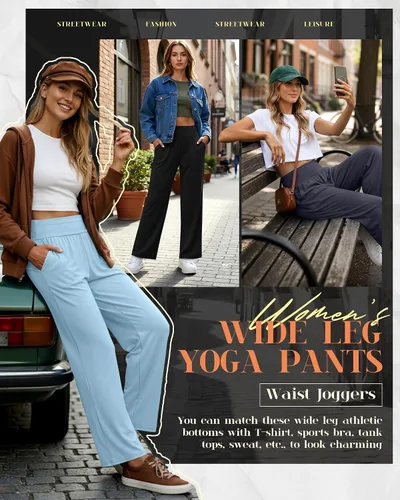 Vista 179 de Neer - Conjunto de 3 pantalones de yoga de pierna ancha para mujer - Pantalones deportivos cómodos, holgados, de cintura alta y casuales