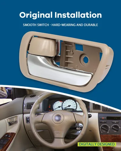 Vista 3 de LUJUNTEC Manija de puerta interior – Conductor delantero trasero izquierdo del pasajero lado derecho, beige+cromo reemplazo directo para Toyota