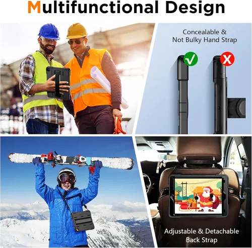 Vista 6 de Funda para iPad de 9ª generación de 10.2 pulgadas, grado militar, a prueba de caídas IP68, impermeable, con protector de pantalla, soporte y correa