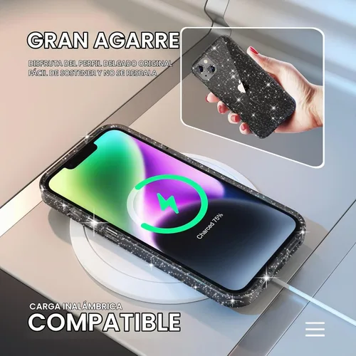 Vista 6 de Choiche, funda para iPhone 14 de mujer, brillante, protección de grado militar, 2 cubiertas de lentes de cámara Diamond, 2 protectores de vidrio