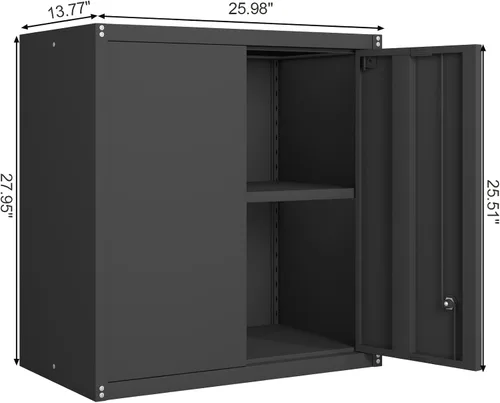Vista 3 de GREATMEET Armario de pared de metal, armario de pared con puertas y estante ajustable, gabinete de almacenamiento de metal con cerradura, gabinete